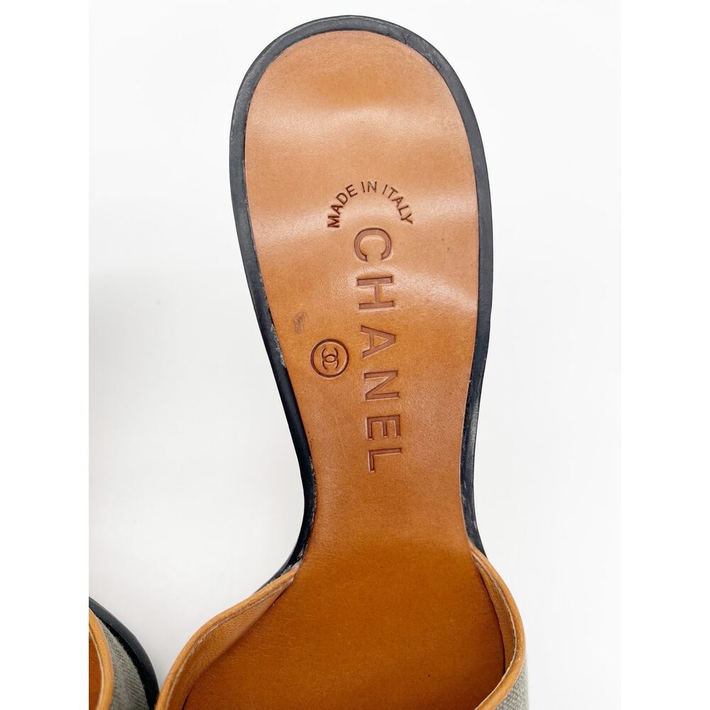 Chanel Vintage y2k Gray Canvas CC Logo Square Toe Mule Sandals Heels EU 37 - Picture 10 of 14